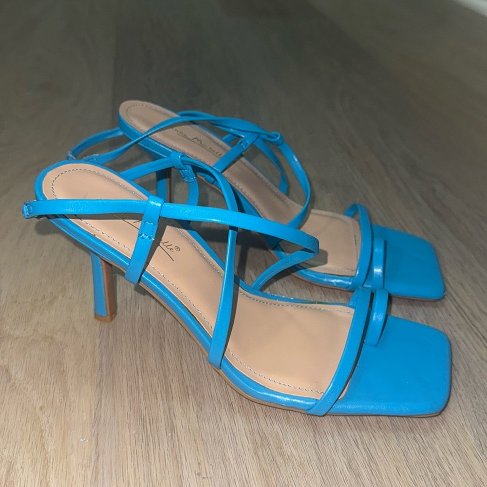 Anne Michelle Blue Square Toe Strappy Heels